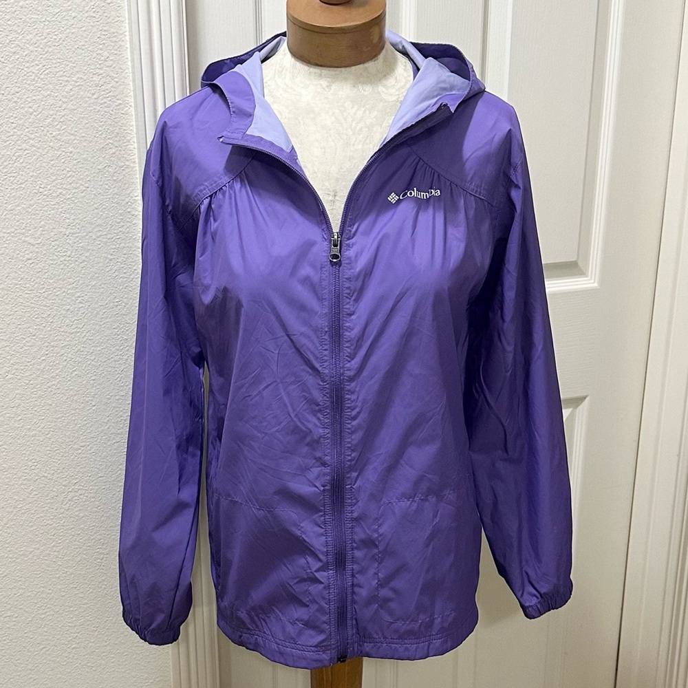 Columbia Girls Switchback Lightweight Purple Hooded Zip-Front Rain Jacket - XL